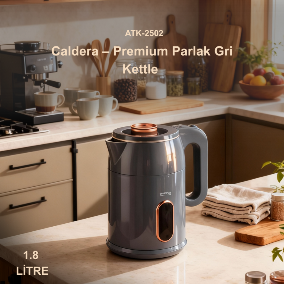 Caldera – Premium Parlak Gri Kettle Su Isıtıcısı - Dayanıklı Ve Zarif