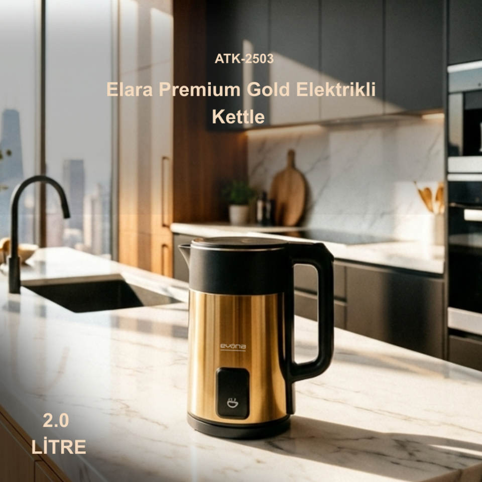 Elara Premium Gold 2.0 Litre Elektrikli Kettle Su Isıtıcısı– Akıllı Şıklığın Yeni Tanımı