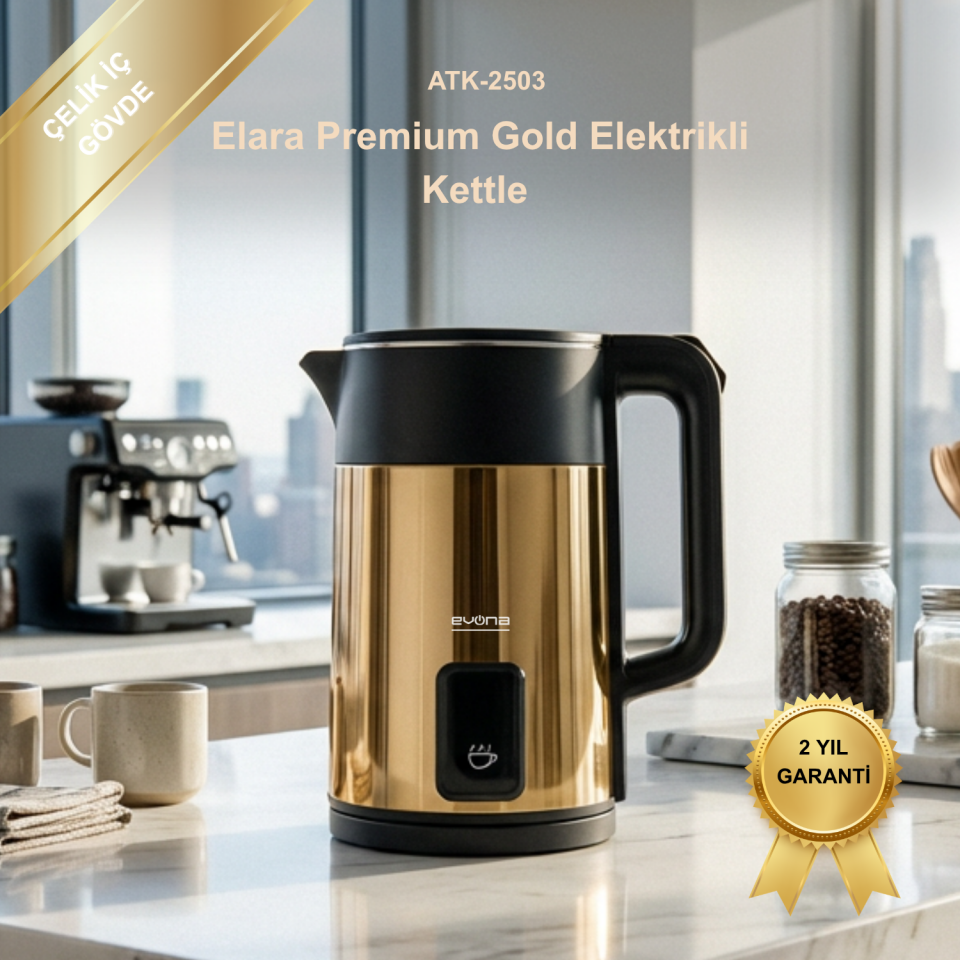 Elara Premium Gold 2.0 Litre Elektrikli Kettle Su Isıtıcısı– Akıllı Şıklığın Yeni Tanımı