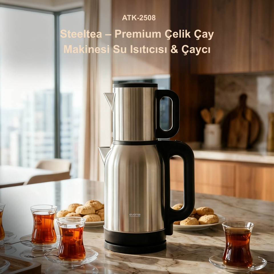 Steeltea – Premium Çelik 2 In 1 Çay Makinesi Su Isıtıcısı & Çaycı