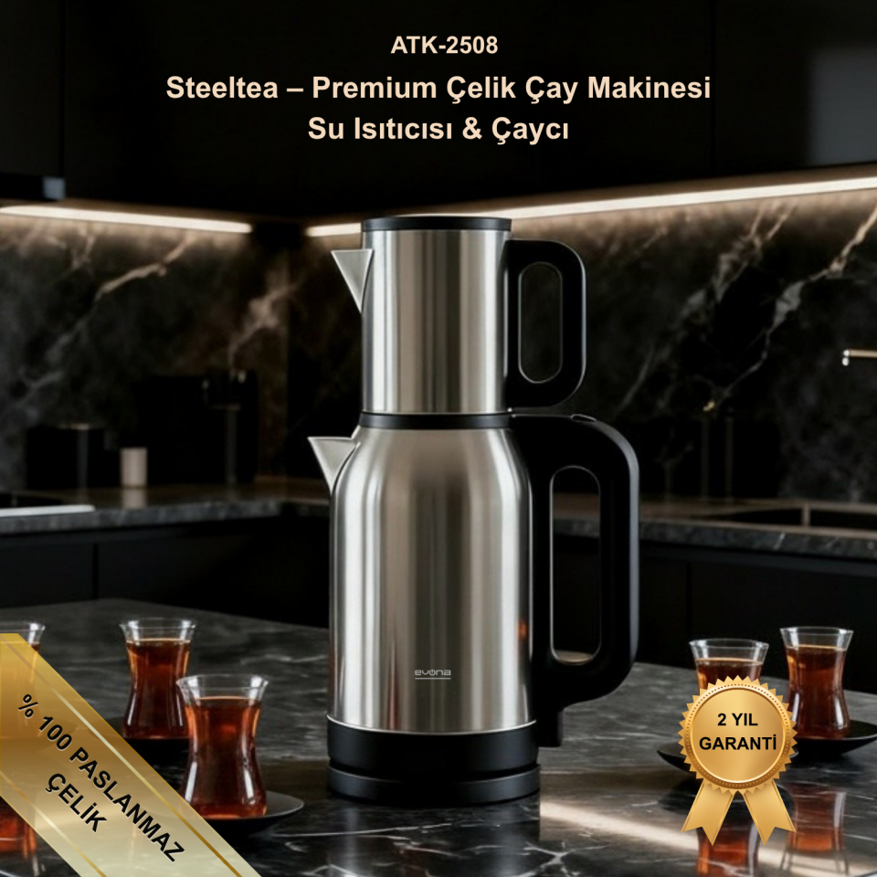 Steeltea – Premium Çelik 2 In 1 Çay Makinesi Su Isıtıcısı & Çaycı